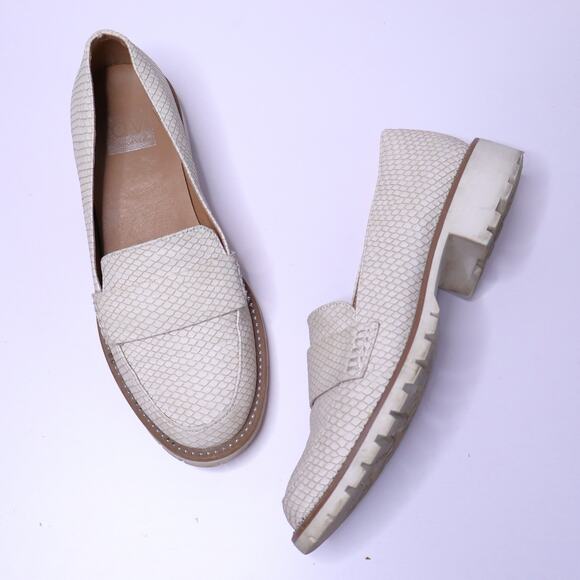 DOLCE VITA Abbott Penny Loafer Off White Snake Textured Platform Women's 7.5 - Picture 1 of 8